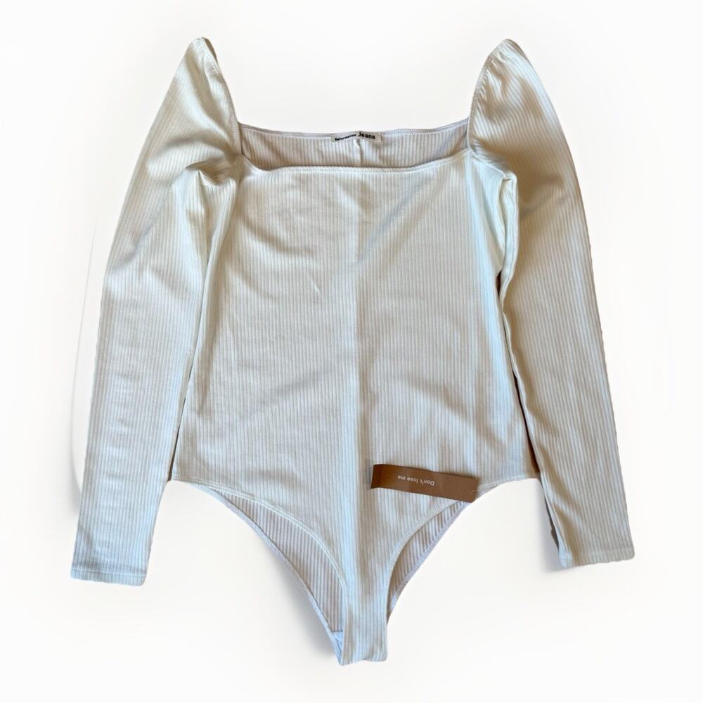 Reformation Square Neck Blouse Women's M White Ribbed Body Suit Minimalist